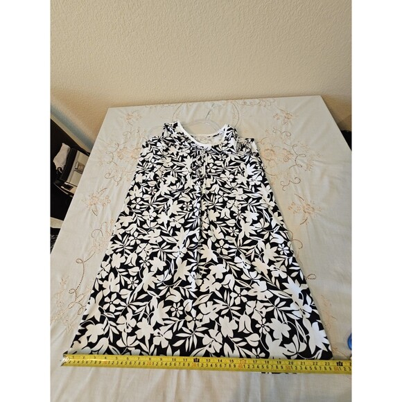 Lands‎ End Tank Dress Black White Floral Print Hibiscus Womens M/P 10-12 - Picture 3 of 7
